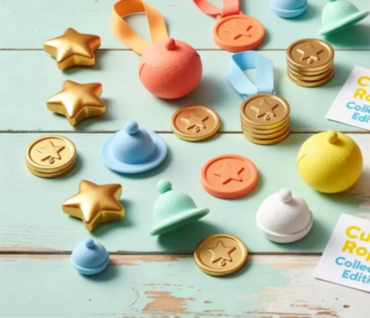 Illustrated overview of Cut the Rope 2 collectibles including stars, coins, medals, and hats