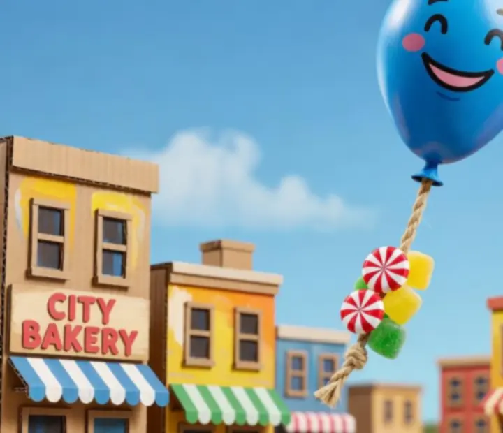 Colourful balloon lifting candy safely past spikes and moving platforms in a vertical puzzle layout