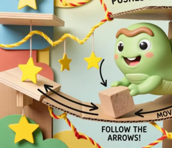 Diagram of a shell-creature pushing candy along walls and ceilings toward stars